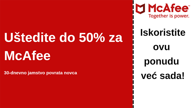 McAfee kupon za antivirusni program do 50% popusta uz 30-dnevno jamstvo povrata novca