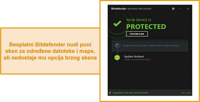 Snimak zaslona nadzorne ploče antivirusnog programa bez Bitdefendera.