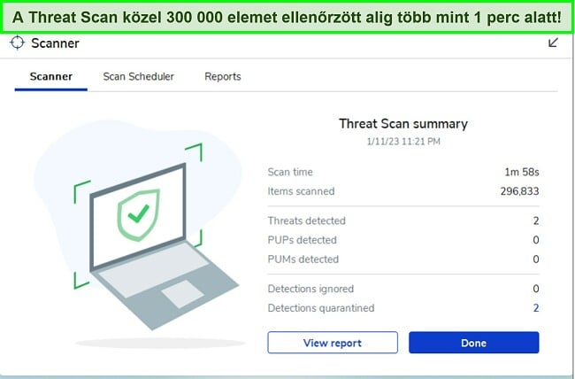 A Malwarebytes áttekintése kiemeli a Threat Scan funkciófelületet.