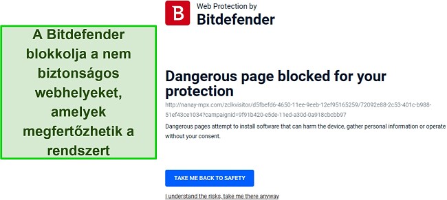A Bitdefender áttekintése bemutatja a webvédelmi funkciót, amely aktívan blokkolja a potenciálisan káros webhelyekhez való hozzáférést.