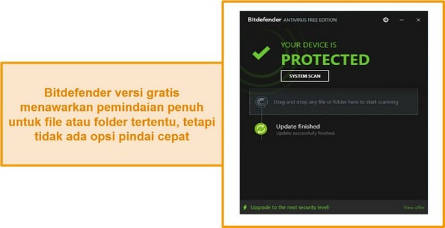 Tangkapan layar dari dasbor antivirus gratis Bitdefender.