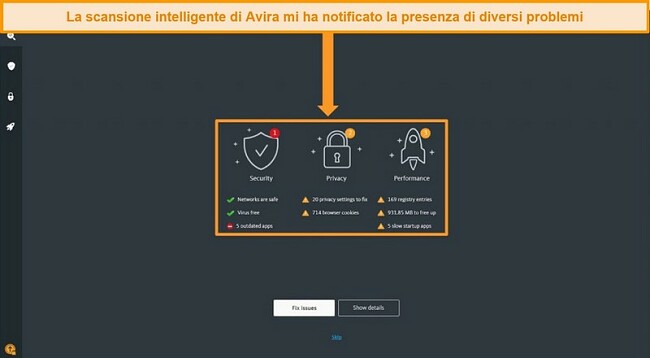 Screenshot della pagina dei risultati di Avira Antivirus Smart Scan.