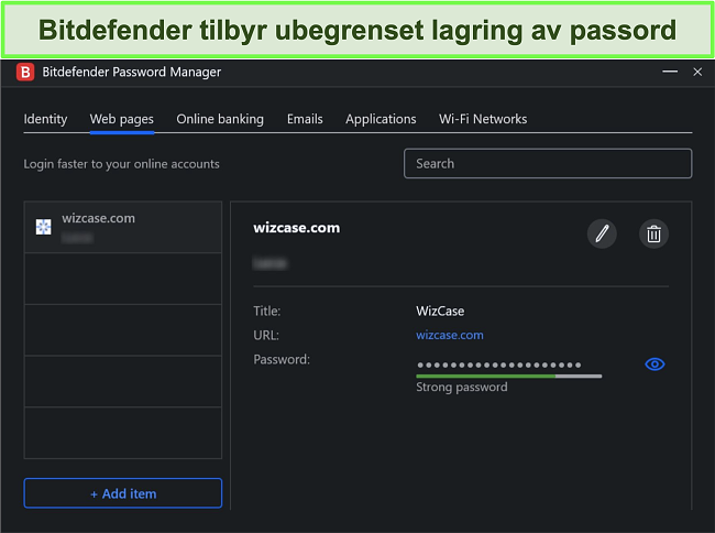 Skjermbilde av Bitdefenders passordbehandling.