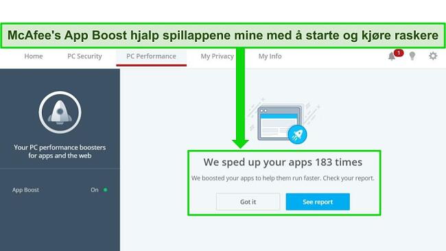 Screenshot of McAfee's App Boost feature.
