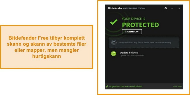 Skjermbilde av Bitdefender gratis antivirus dashbord.