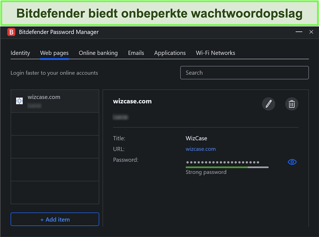 Screenshot van de wachtwoordbeheerder van Bitdefender.