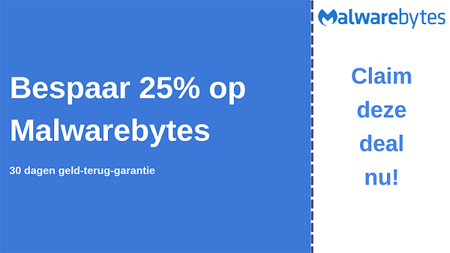Malwarebytes antivirus kortingsbon met 25% korting en 30 dagen geld-terug-garantie