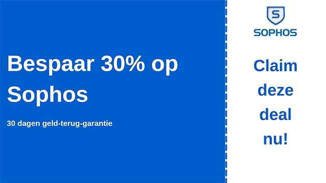 Sophos antivirus kortingsbon met 30% korting en 30 dagen geld-terug-garantie