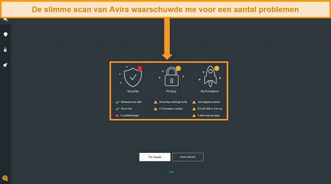 Schermafbeelding van de resultatenpagina van Avira Antivirus Smart Scan.