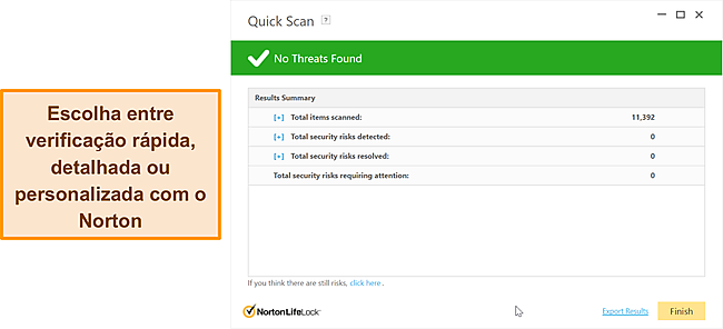 Opções de varredura anti-malware do Norton.