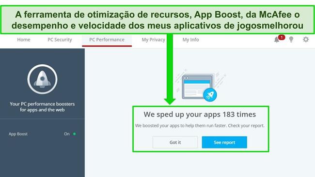 Screenshot of McAfee's App Boost feature.