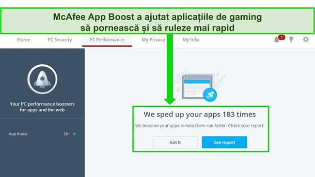 Screenshot of McAfee's App Boost feature.