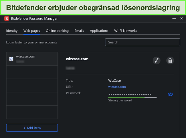 Skärmdump av Bitdefenders lösenordshanterare.