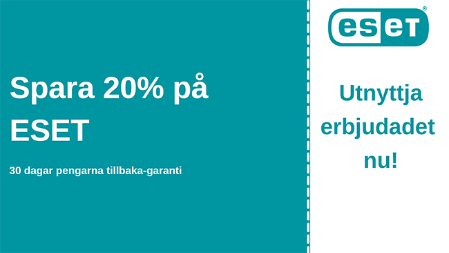 ESET-antiviruskupong med 20% rabatt och 30-dagars pengarna-tillbaka-garanti