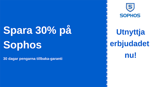 Sophos antiviruskupong med 30% rabatt och 30-dagars pengarna-tillbaka-garanti