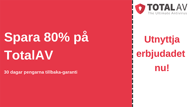 TotalAV-antiviruskupong med upp till 80% rabatt och 30-dagars pengarna-tillbaka-garanti
