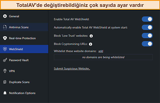 TotalAvs Settings Manus ekran görüntüsü.