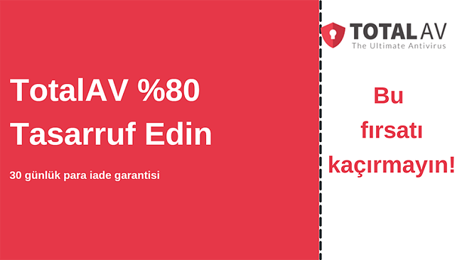 % 80'e varan indirim ve 30 günlük para iade garantisi ile TotalAV antivirüs kuponu