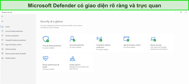 Ảnh chụp màn hình menu chính của Bộ bảo vệ Microsoft