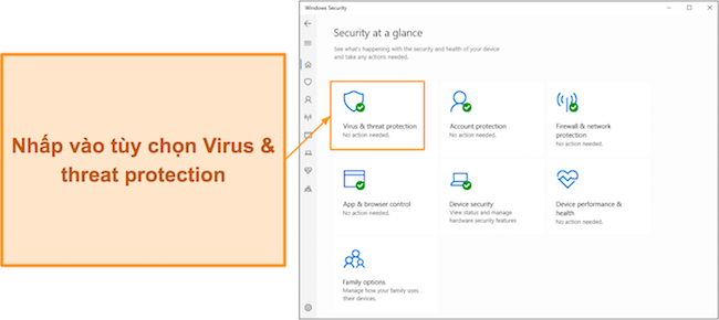 Ảnh chụp màn hình hiển thị cách mở menu Chống mối đe dọa và vi-rút của Bộ bảo vệ Microsoft