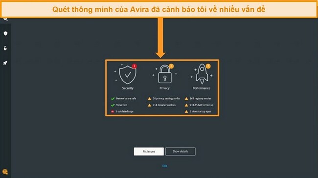 Ảnh chụp màn hình trang kết quả Avira Antivirus Smart Scan.