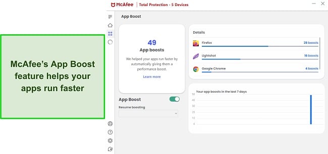 Screenshot of McAfee's App Boost feature