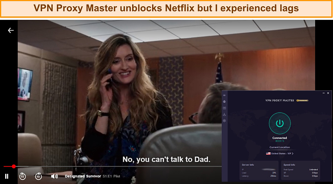 Screenshot of VPN Proxy Master unblocking Netflix