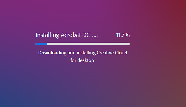 Snimka zaslona Instaliranje programa Acrobat DC
