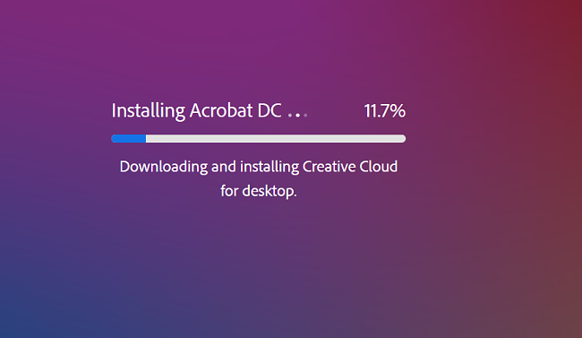 Snímek obrazovky Instalace aplikace Acrobat DC