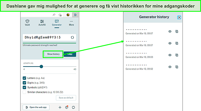 Skærmbillede af Generering af adgangskoder med Dashlane.