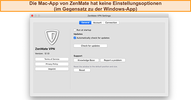 Screenshot der Mac-App von ZenMate und der Einstellungen.