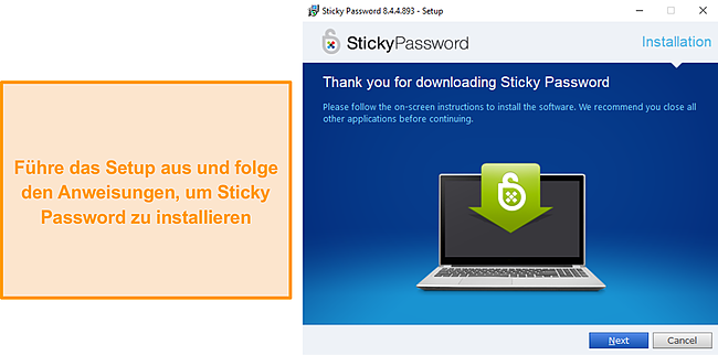 Ausführen des Sticky Password Windows-Setups.