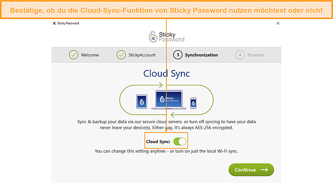 Aktivieren oder Deaktivieren der Cloud Sync-Funktion.