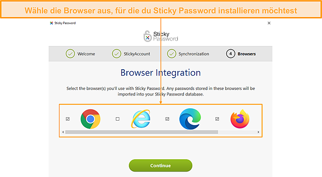 Installieren von Sticky Password auf Browsern.