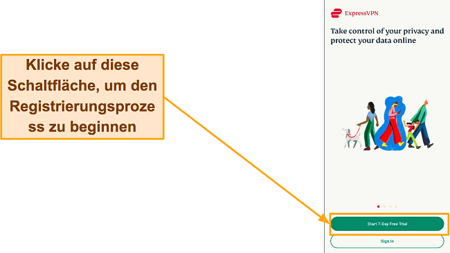 Screenshot der ExpressVPN-Anmeldeseite mit der Hervorhebung 