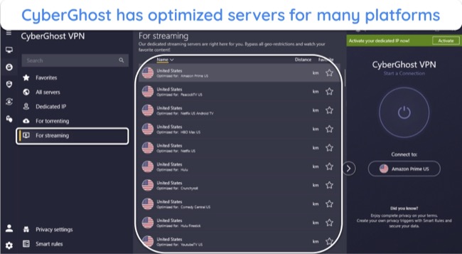 image of CyberGhost's optimized server selection on its Windows app.