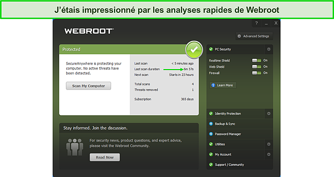 Capture d'écran de la page des résultats de l'analyse approfondie de Webroot.