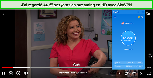 Capture d'écran du streaming Netflix sur SkyVPN.