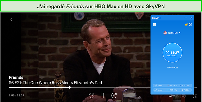 Capture d'écran de HBO Max en streaming sur SkyVPN.