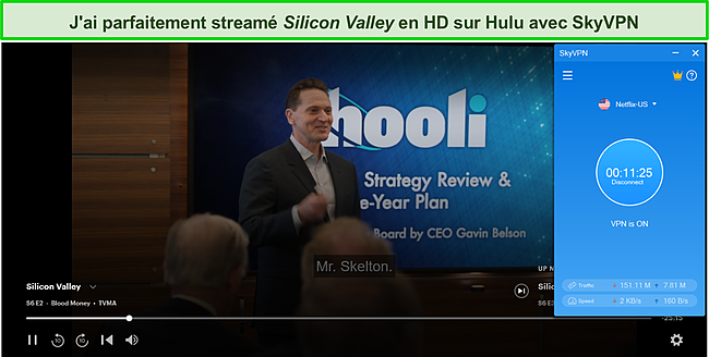 Capture d'écran du streaming Hulu sur SkyVPN.