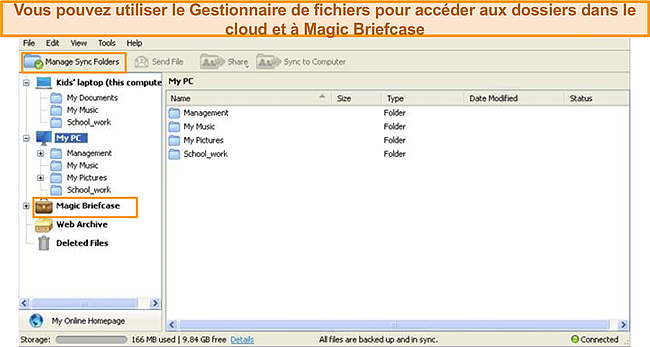 Capture d'écran du gestionnaire de fichiers de Webroot.