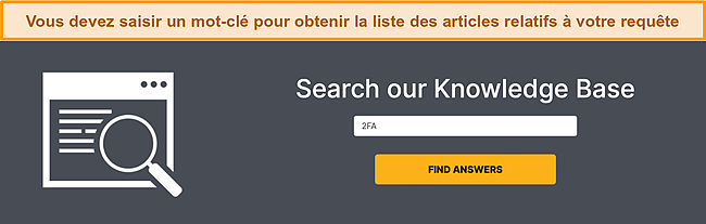 Capture d'écran de la barre de recherche de la base de connaissances de Webroot.