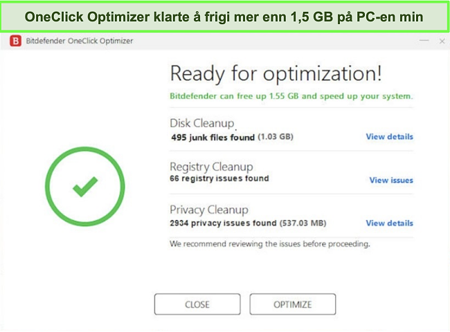 Skjermbilde av Bitdefenders OneClick Optimizer-verktøy