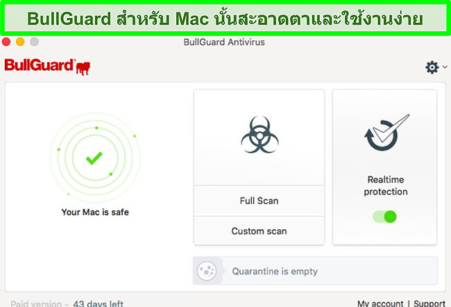 ภาพหน้าจอของอินเทอร์เฟซแอพของ BullGuard บน Mac