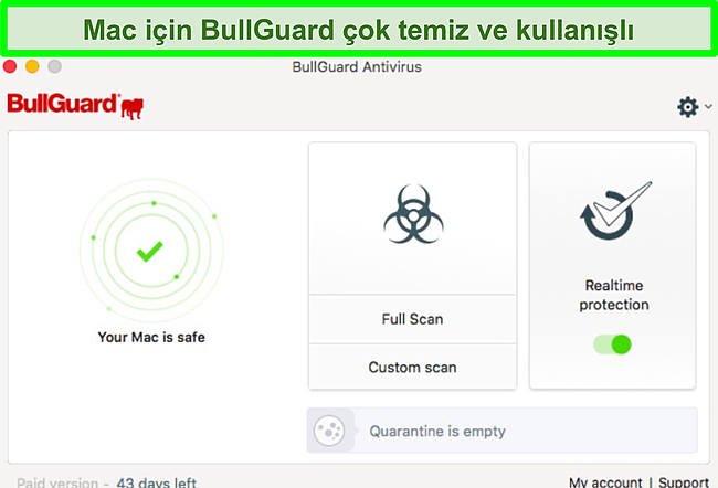 BullGuard'ın Mac'teki uygulama arayüzünün ekran görüntüsü.