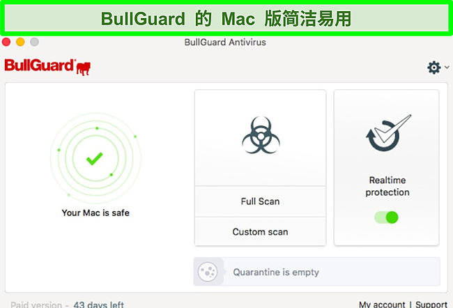 Mac上BullGuard应用程序界面的屏幕截图。