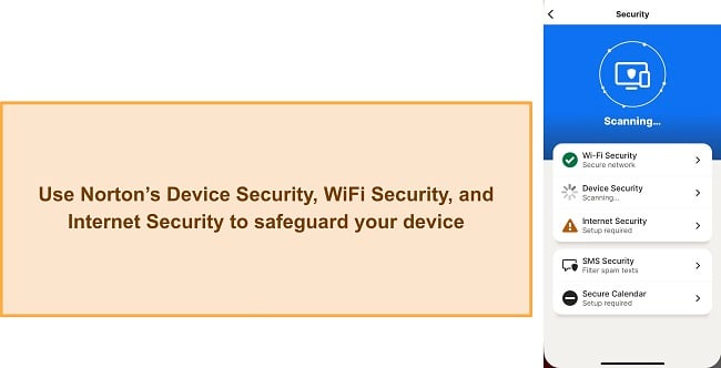 Screenshot of Norton's various security features