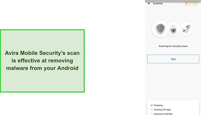 Screenshot of Avira Mobile Security's virus scan