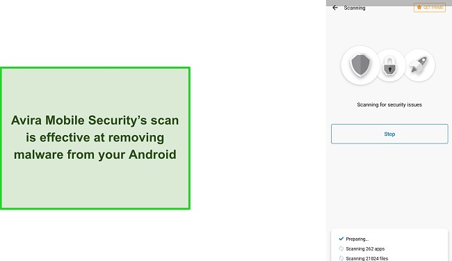 Screenshot of Avira Mobile Security's virus scan