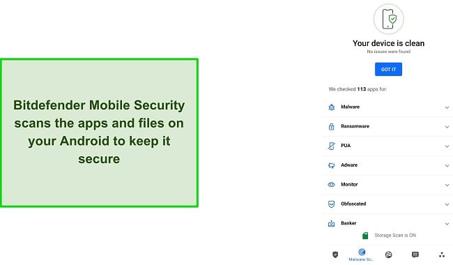 Screenshot of Bitdefender Mobile Security's scan results